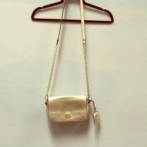 Tori Burch gold clutch & keychain from Neiman’s